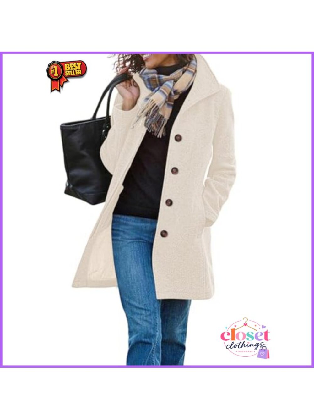 Womens Wool Blend Trench Coat Long Single Breasted Winter Pea Coat